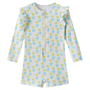 女童游泳衣儿童中大童泡温泉女宝宝连体长袖长衣款高颜值防晒速干