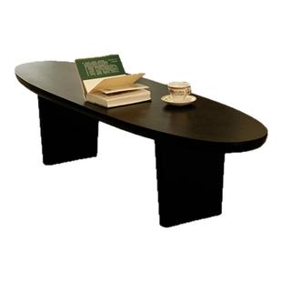 奈斯/侘寂风实木茶几法式中古黑色边几设计师客厅复古长条小桌子