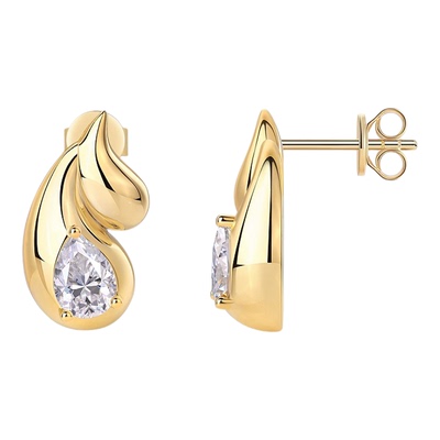 S925纯银镀18K金色莫桑钻石耳钉