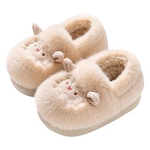 可爱小羊儿童棉拖鞋女童冬季外穿2023新款防滑毛茸茸宝宝棉鞋男童