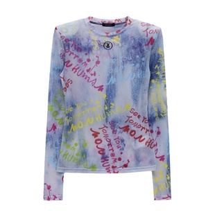 设计师nonhuman蚂蚁文艺涂鸦牛仔印染字母皮肤衣弹力打底衫防晒