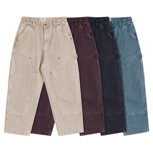 IDLT 15oz 水洗伐木裤重磅珠帆布成衣染色宽松锥型多袋双膝工装潮