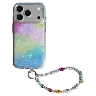 夏日韩系ins小清新多巴胺彩色贝壳纹苹果17手机壳适用iPhone17promax小众超火新款17pro简约少女15手提挂绳16