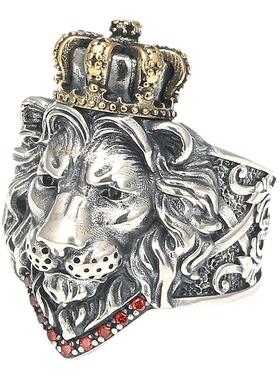 s925纯银皇冠雄狮男士朋克风指环