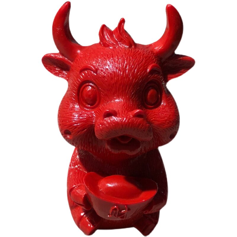 朱砂红车内饰品车载中控台摆件生肖牛年吉祥物招财牛室内装饰用品