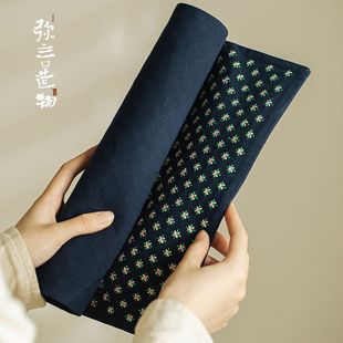 弥言手工刺绣加厚干泡茶席茶道配件茶桌隔热棉麻布垫桌旗家用简约