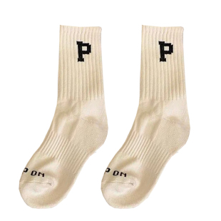 袜子女中筒袜韩版ins潮秋冬季保暖加厚毛圈袜P字母配鲨鱼裤毛巾袜