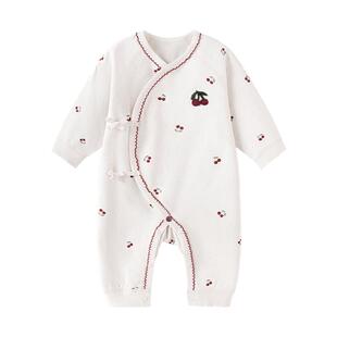 babylove【安心柔】新生儿连体衣纯棉初生宝宝系带哈衣樱桃甜梦