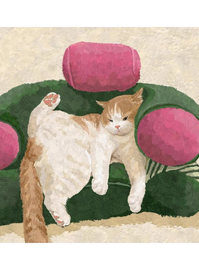 《慵懒的沙发客》卡通可爱猫咪客厅沙发装饰画趣味卧室床头挂画