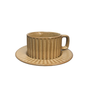 半橘Cup 限定复古竖纹浮雕纹理咖啡杯碟意式浓缩拿铁杯子小众礼物