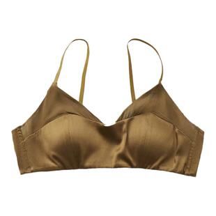 乔其纱缎面真丝文胸薄款大胸显小法式三角杯内衣聚拢光面胸罩胸衣