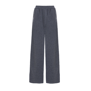 JESSIE灰色百搭休闲裤女士2025年冬季新款直筒纯色松紧腰针织长裤