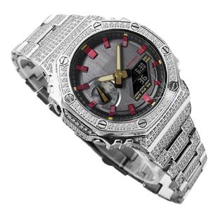 农家橡树GA2100 GM2100改装金属表壳表带镶钻钢壳钛合金表壳配件