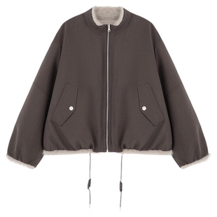 百家好双面穿设计感毛绒短外套女2025冬季新款高级感保暖夹克外套