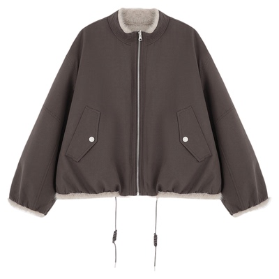 百家好双面穿设计感毛绒短外套女2025冬季新款高级感保暖夹克外套