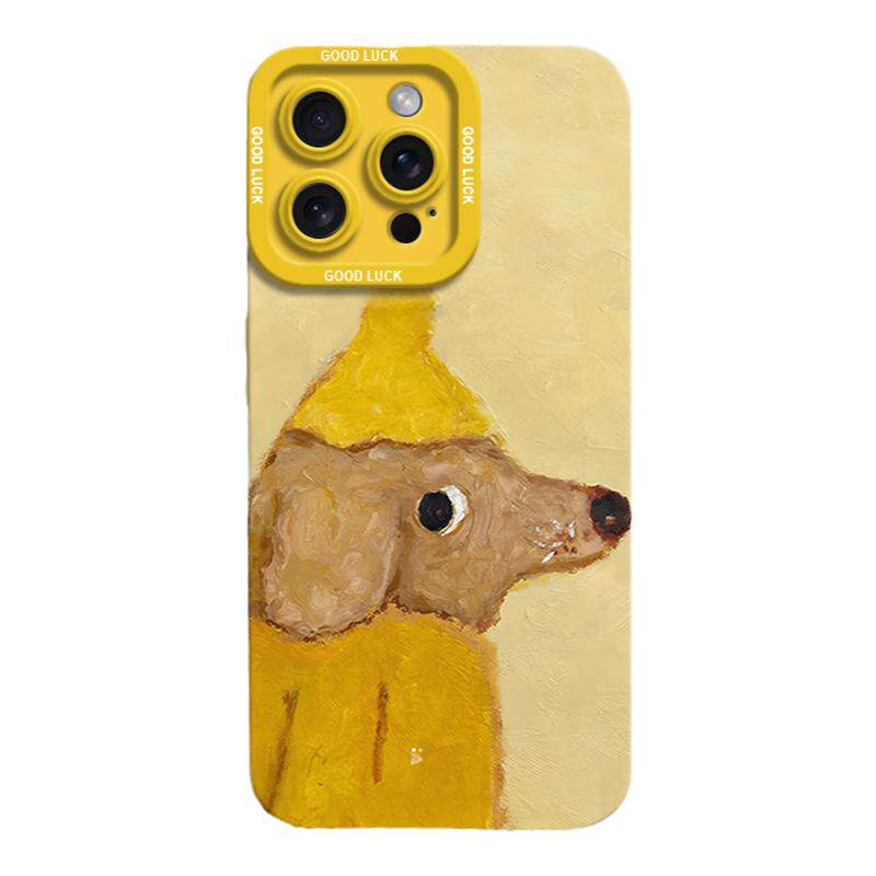 可爱黄帽小狗适用iPhone16全包瞳眼手机壳14pro苹果12液态15pro硅胶7/8壳16promax保护套ip13