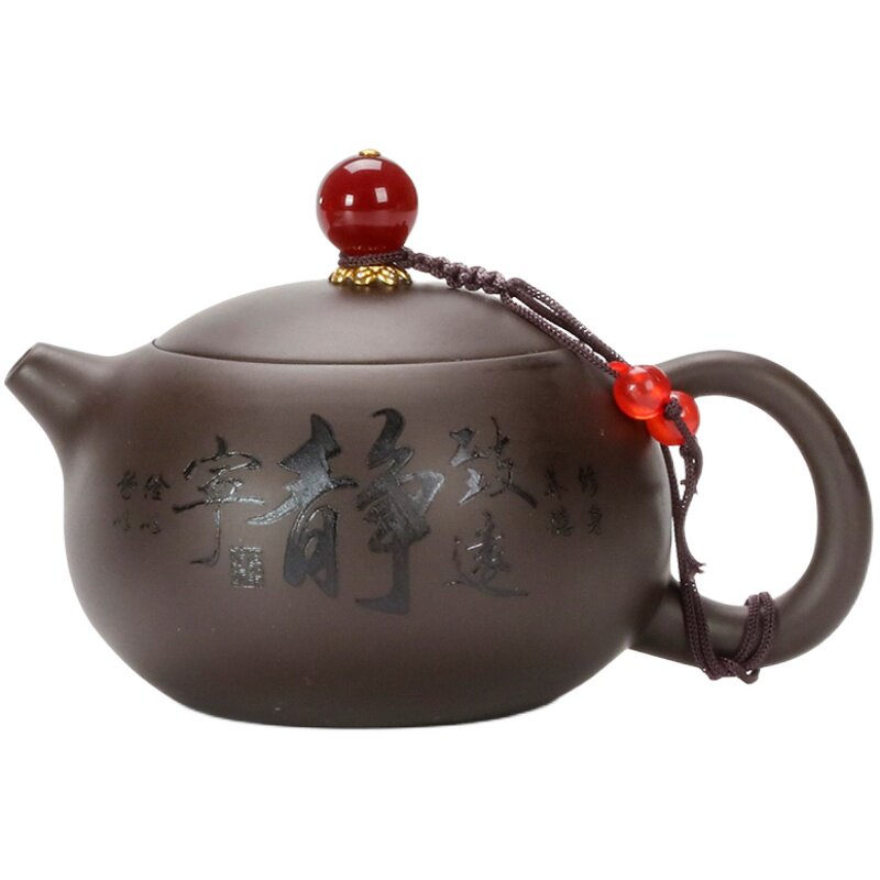 紫砂侧把茶壶功夫过滤石瓢壶刻字