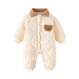 婴儿冬装衣服男新生儿女宝宝连体衣加绒保暖加厚外出时髦棉服抱衣