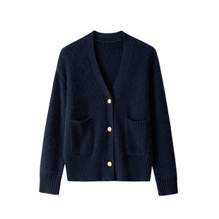 谭飞时装小资貉绒开衫 羊毛针织衫2025新款慵懒v领长袖上衣外套女