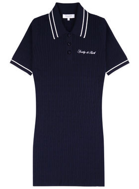 [春夏新品]Sporty&Rich 女士优雅气质细绞花针织短袖Polo领连衣裙