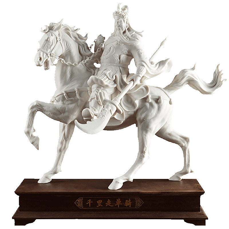 素茗中国白瓷《千里走单骑》摆件