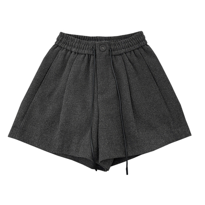 抽绳松紧腰毛呢短裤女秋冬季