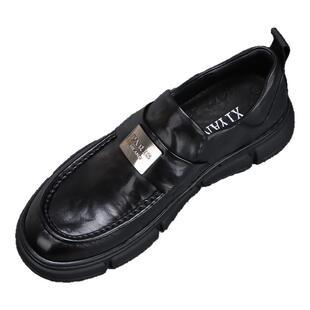 轻便厚底商务乐福鞋男真皮舒适英伦风百搭黑色休闲皮鞋男款爸爸鞋