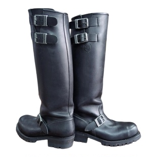 暗黑复古马靴西部牛仔靴男款高筒骑士靴皮带扣机车靴长筒工程师靴