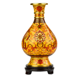 中国风礼品北京景泰蓝花瓶铜胎掐丝珐琅摆件李荣魁10寸蟠龙献瑞瓶