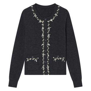 Goodland美地女装2024年冬季新款羊毛混纺珠链小香风毛针织衫