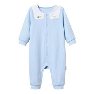 全棉时代婴儿针织提花连体衣春秋款纯棉哈衣宝宝满月百天衣服爬服