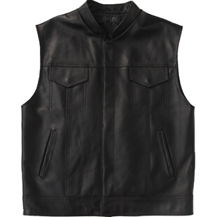 定制混乱之子真皮牛皮机车立领马甲 哈雷摩托车队服翻领男款加厚