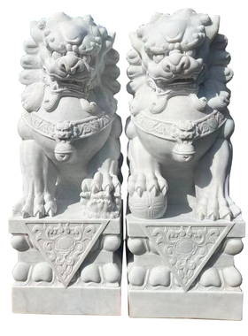 精雕汉白玉青石石狮子一对庭院