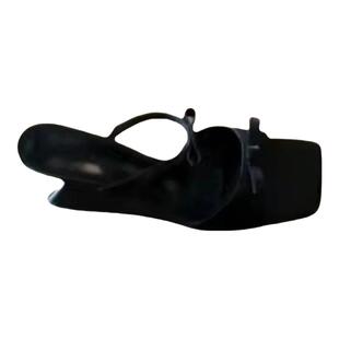 法式蝴蝶结方头坡跟凉鞋女2026夏新款仙女配裙子一字带高跟鞋外穿