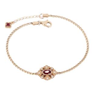 18K玫瑰金天然鸽血红宝石蕾丝古巴手链 正红色浓郁彩金钻石手饰女