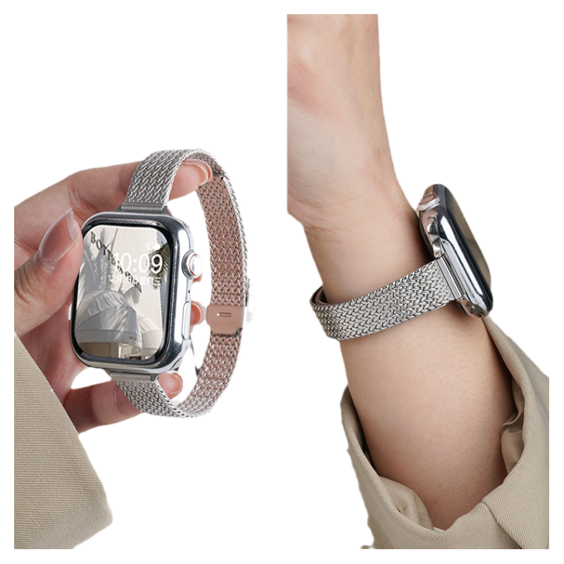 适用华为watchfit4手表麦穗卡扣4pro表带fit2运动智能手环fitnew小蛮腰女生夏天表链透气手链不锈钢金属