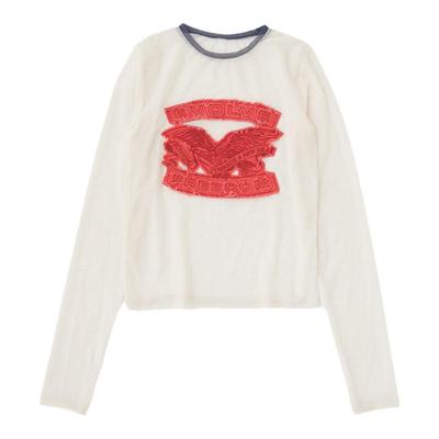 MOUSSY甜辣Y2K牛仔贴布透视T恤