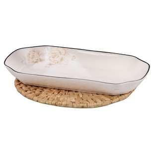 家用大号12英寸鱼盘2只装 新款陶瓷鱼盘长方形盘子蒸鱼专用盘子