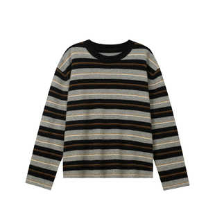 郑买买 融融暖阳 秋冬款简约百搭基础磨毛新款条纹毛针织上衣女款