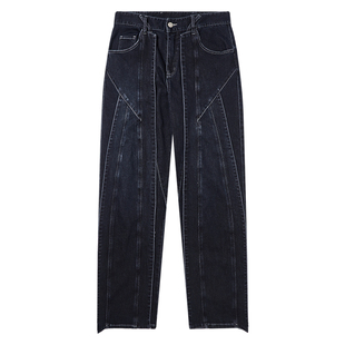 【明星同款】BLINDNOPLAN 立体裁剪拼接牛仔裤洗水宽松直筒休闲裤