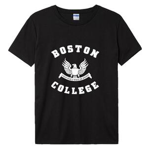 波士顿学院T恤短袖男女纯棉圆领字母印花校服Boston College T恤