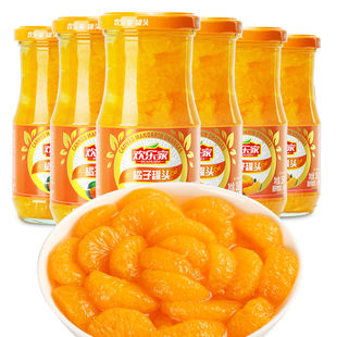 【奶龙代言】欢乐家 橘子罐头256g*6瓶 桔子果肉糖水果罐头桔片爽