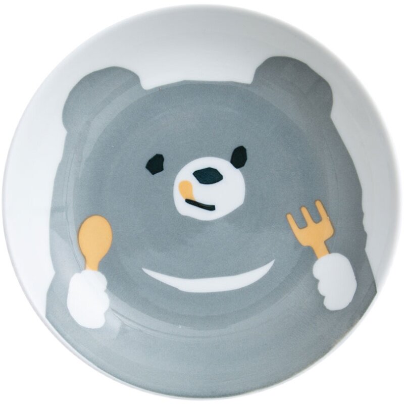 日本进口卡通饭碗高脚碗面碗汤碗儿童餐具可爱小熊釉下彩家用盘子