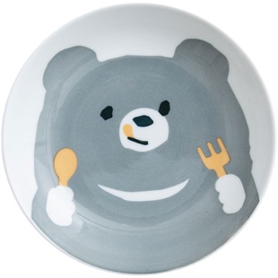 日本进口卡通饭碗高脚碗面碗汤碗儿童餐具可爱小熊釉下彩家用盘子