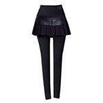 2025加绒打底裤裙女假两件百褶裙子拼皮时尚一体绒弹力黑色铅笔裤