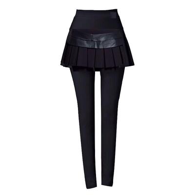 加绒冬季打底裤裙时尚拼皮假两件