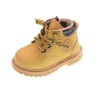 儿童马丁靴男童鞋秋冬加绒棉鞋女小童宝宝小黄靴子软底婴儿学步鞋