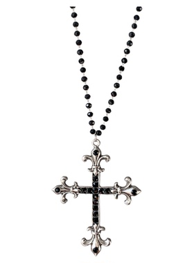 黑色串珠十字架项链女小众设计