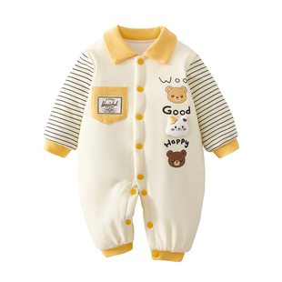 婴儿秋冬季A类夹棉连体衣新生儿冬季保暖棉服男宝宝外出哈衣爬服