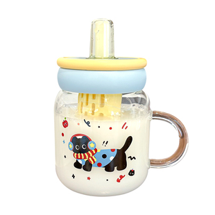 办公室水杯家用高硼硅茶水分离特别好看的带把手泡茶玻璃杯吸管杯